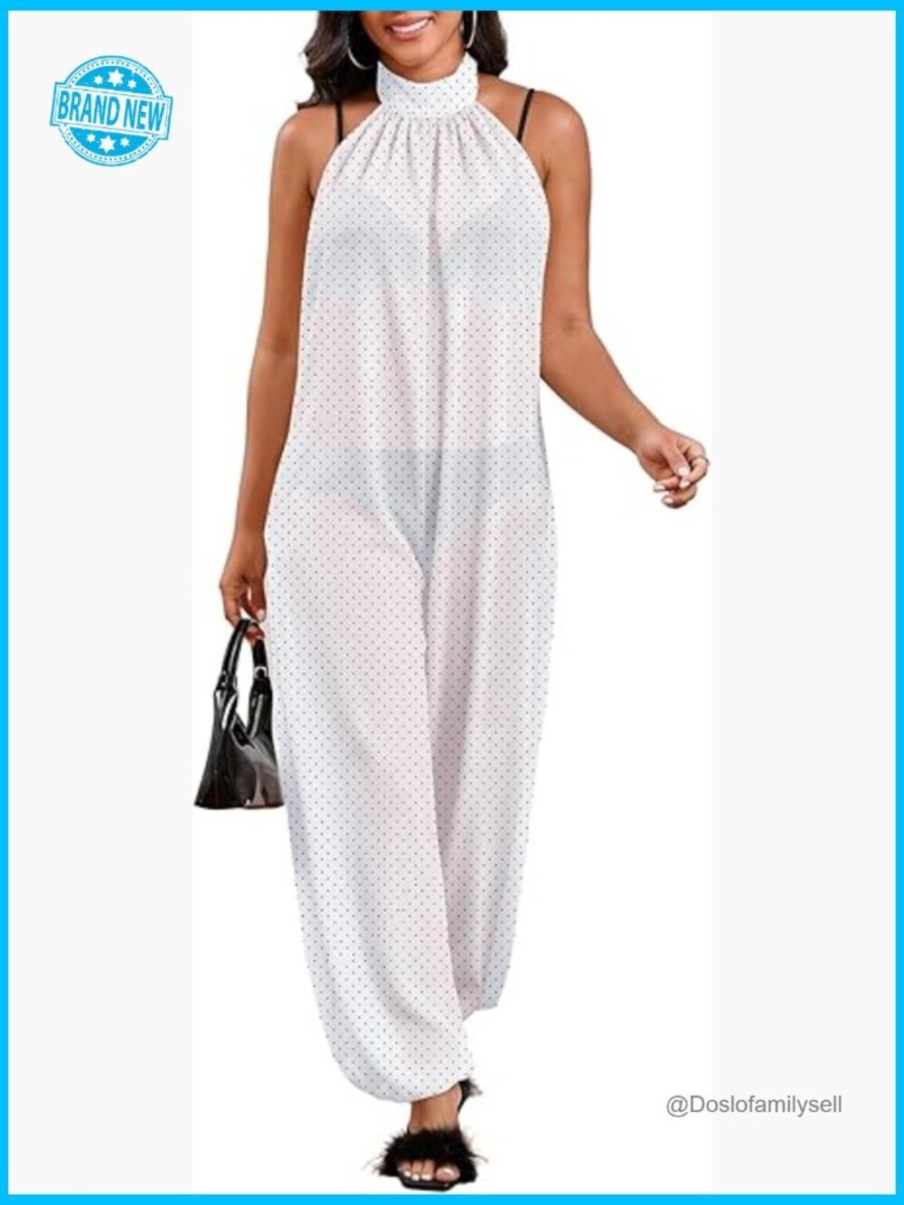 Halter Neck Jumpsuit Sleeveless Backless Loose Fit Wide Leg Cover Up